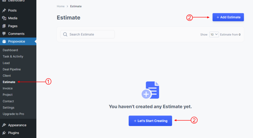 Create Estimate Step 1