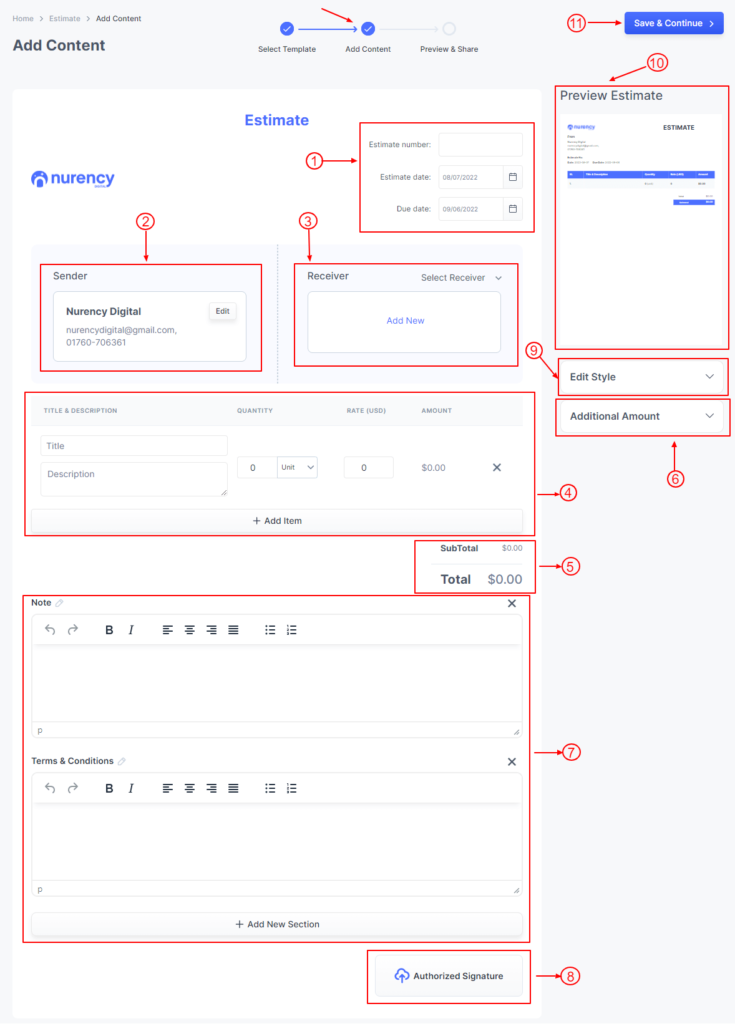 Create Estimate Step 3