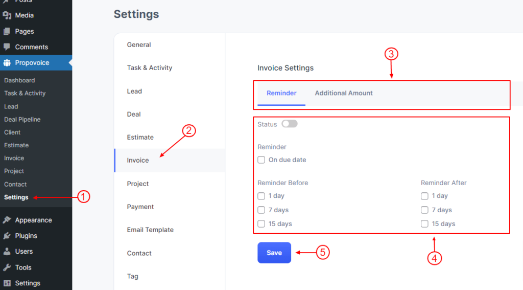 Configuration For Invoice Reminder Setting With Propovoice