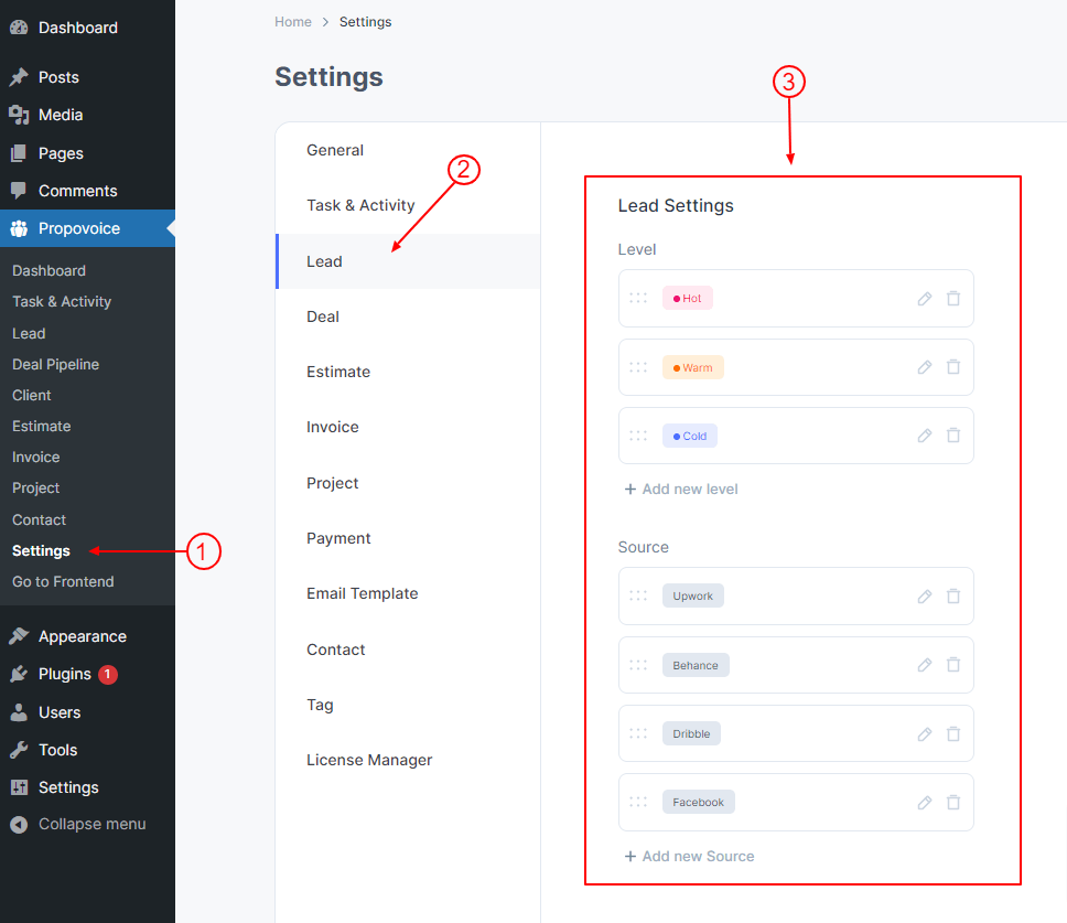 Lead configuration using Propovoice