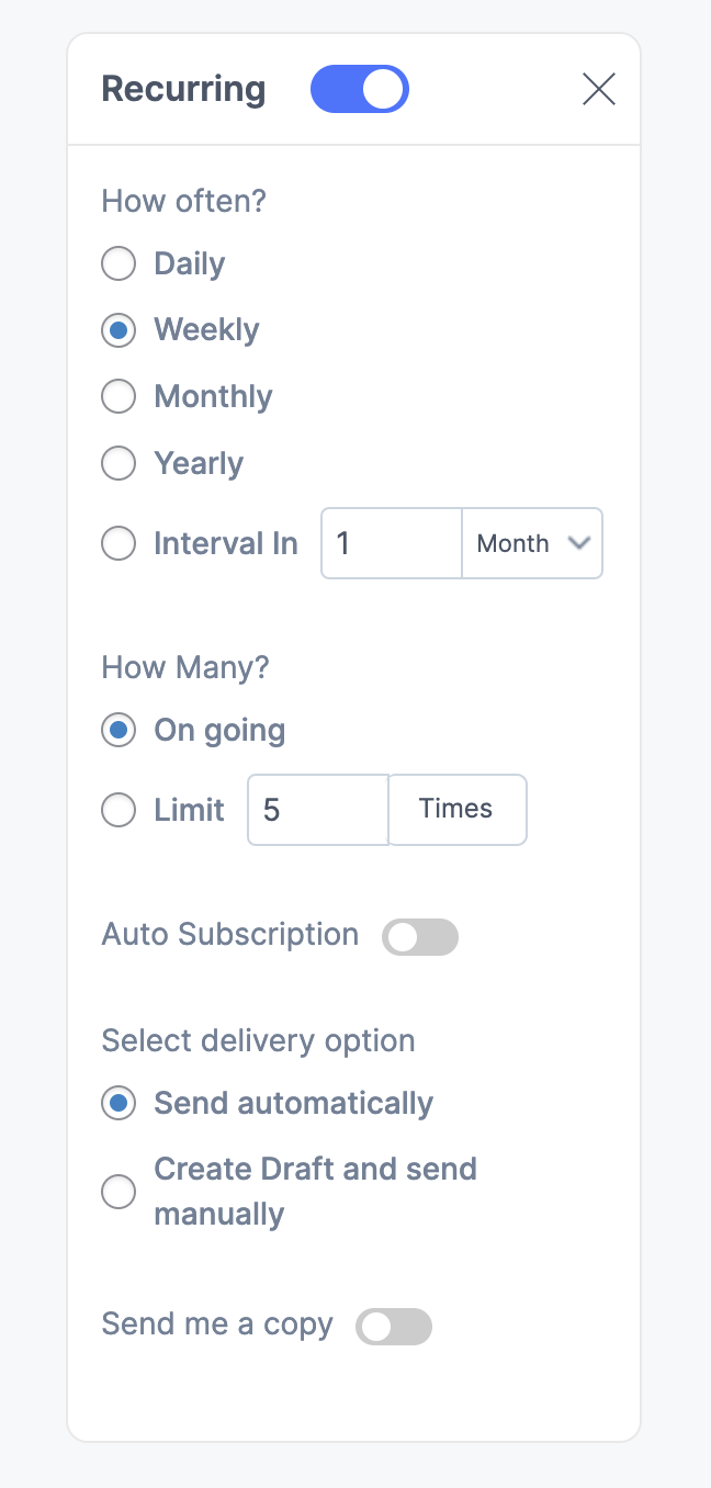 Propovoice Recurring Subscription In The Invoice Feature Screenshot