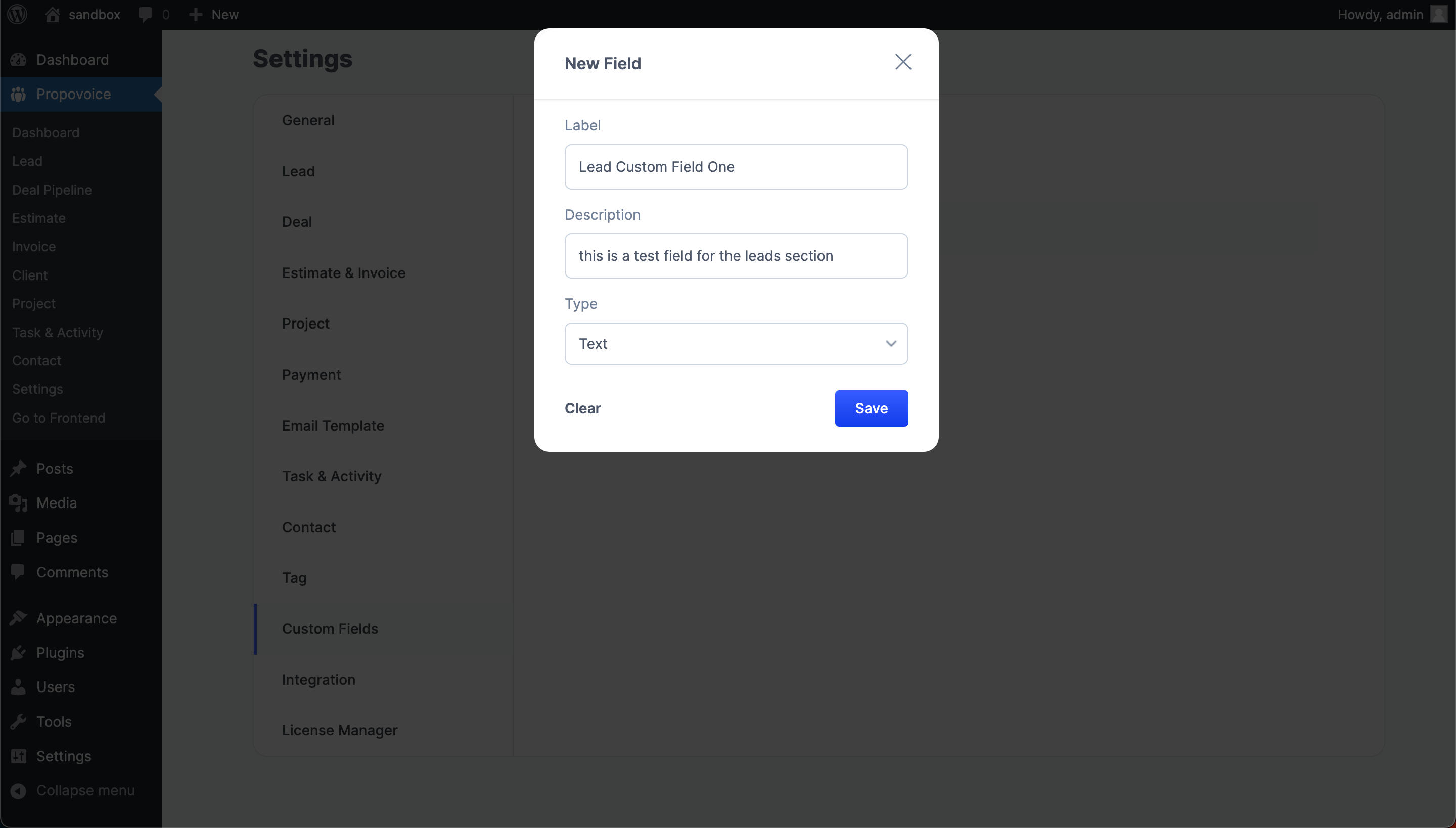 Propovoice CRM Custom Fields