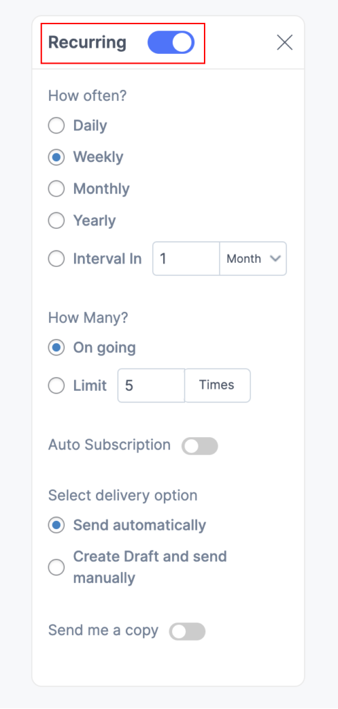 Propovoice Recurring Subscription Settings For Invoices