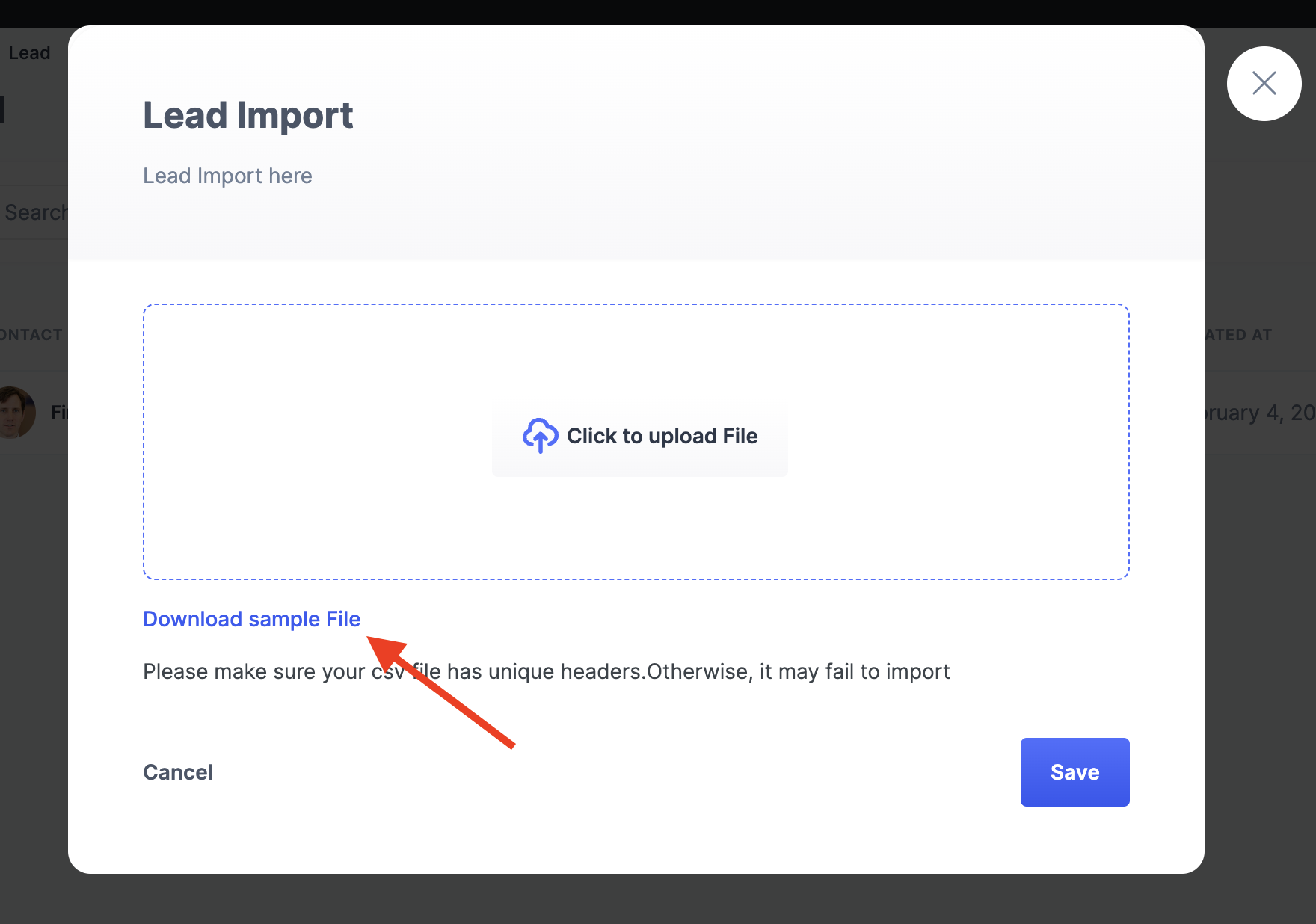 Leads Importing Feature And Sample File Download Location